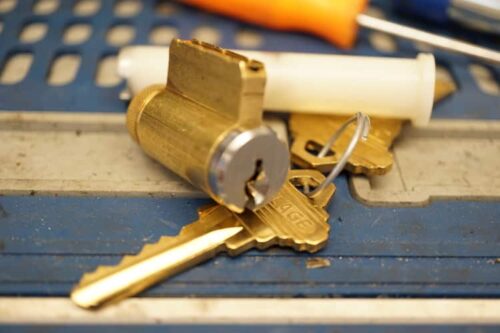 lock cylinder ready to be rekeyed by the locksmith lock cylinder ready to be rekeyed by the locksmith